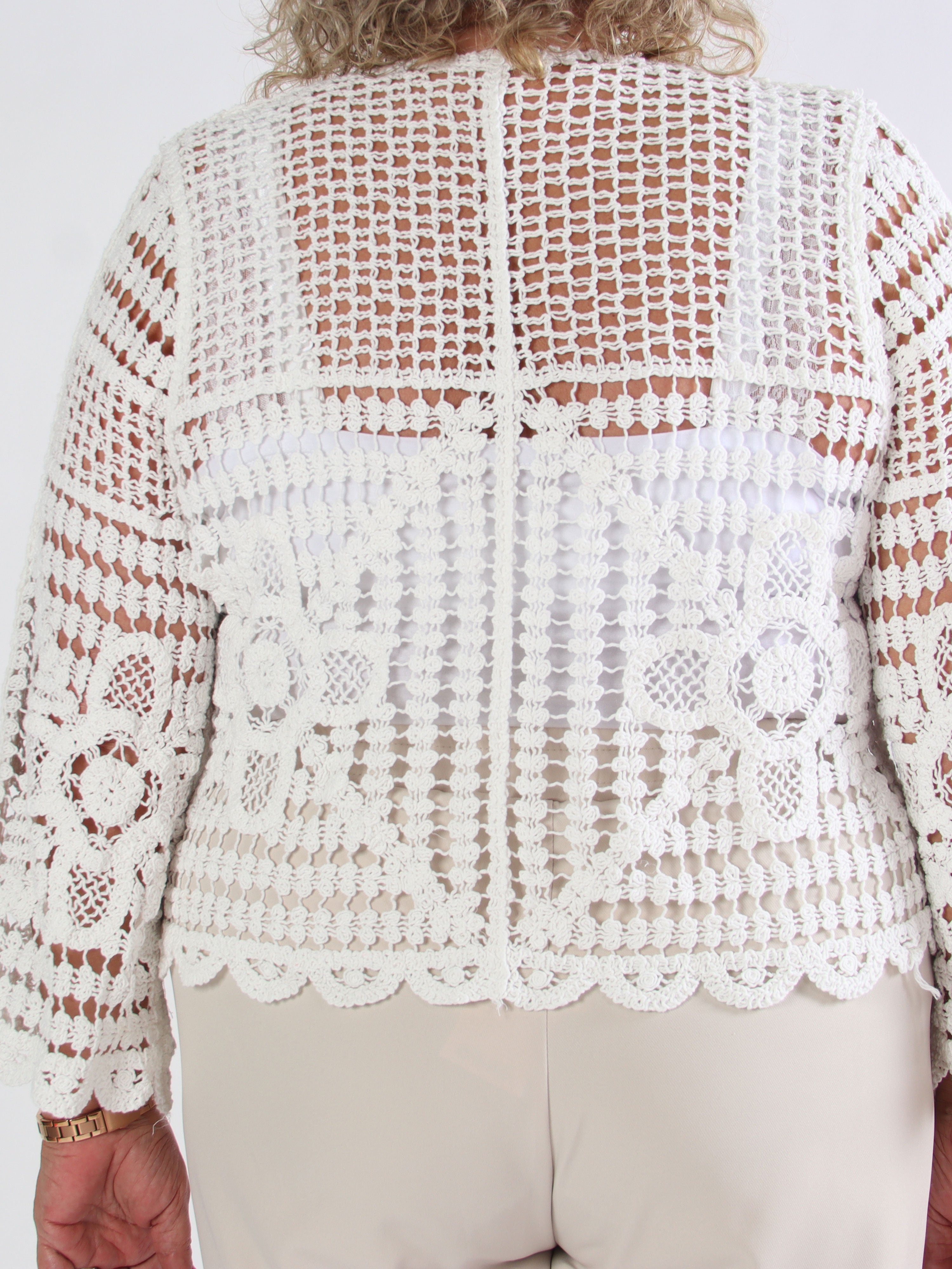 Marina - Sød hæklet plus size cardigan i bomuld